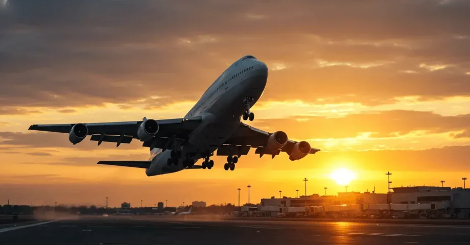 aviao decolando por do sol priori travel